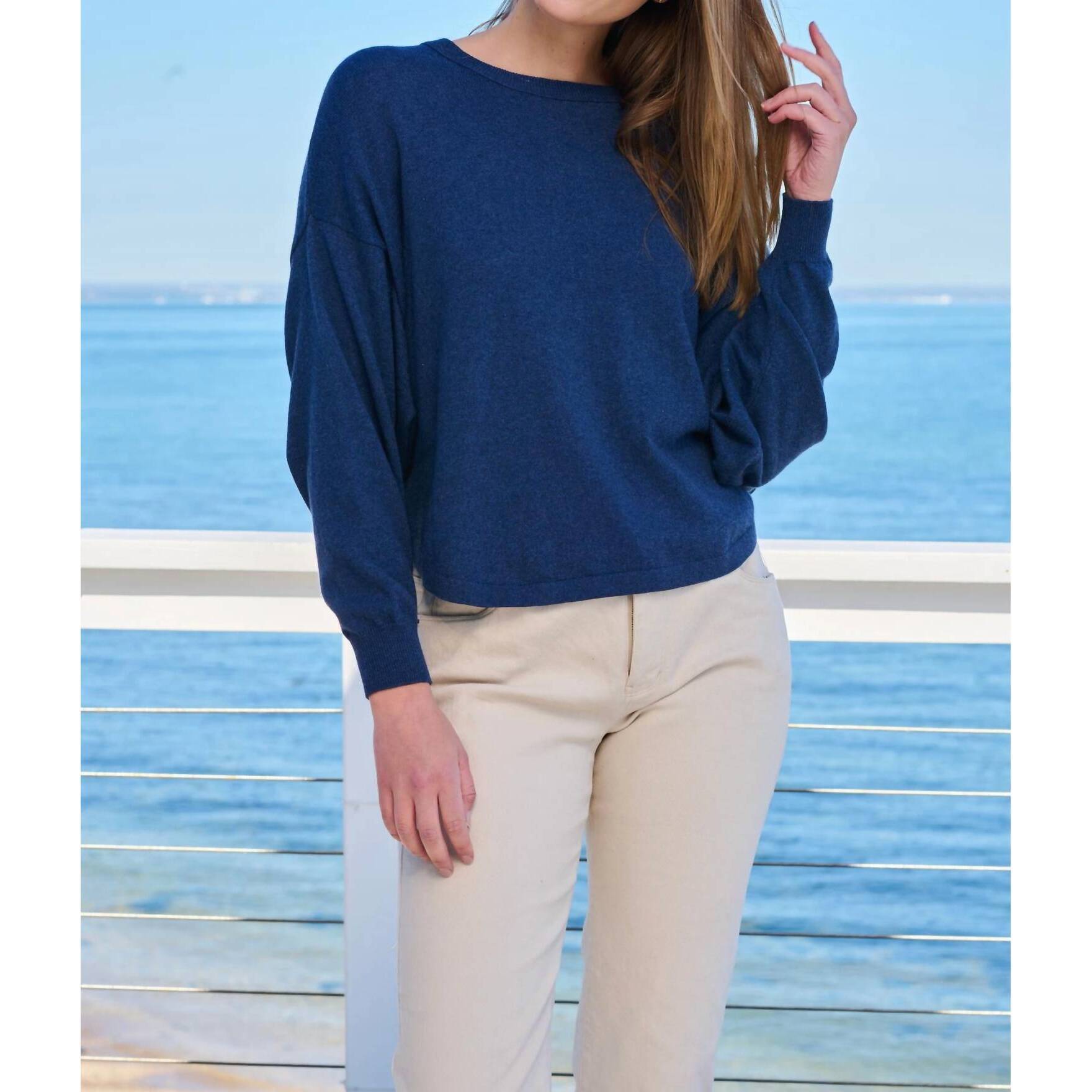 New Stitch & Needle Halle Spring Crewneck Sweater In Denim Blue